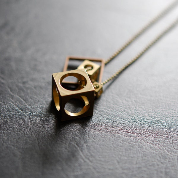 CUBIST - Gold Brass Geometric Cubes and Square Necklace