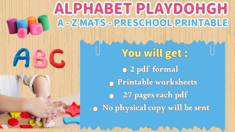 Preschool Alphabet Play Dough Mats- Letters Play Dough- Preschool, Pre-k Kindergarten- Alphabet Activity -Montessori -ABC Printable Play Doh- 27 Alphabet Play Dough Mat Prints-Fine Motor Skills Activities-Montessori Play Dough Activity Metarials-Homeschool Worksheets Resources