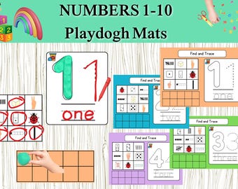 数字1～10の粘土遊びマット｜幼児向け数え方、微細運動能力（デジタルダウンロード）