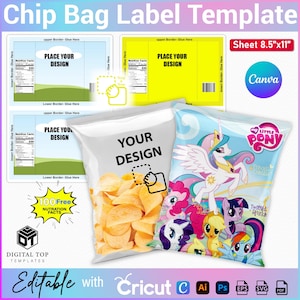 Chip Bag Template, Chip Bag Label,  Blank Chip Bag, Custom Chip Bag, Party Favor Chip Bag, DIY Potato Chip Wrapper, Editable Chip Bag