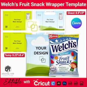 Welch&#39;s label fruitsnack, bewerkbaar blanco label fruitsnack, label fruitsnack, verpakkingssjabloon fruitsnack, feestbedankje fruitsnack