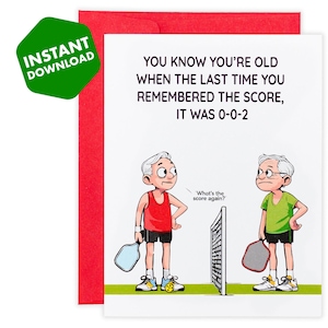 Carte d'anniversaire imprimable drôle de pickleball | Oublier le score au pickleball | Voeux d'anniversaire humoristiques pour les amateurs de pickleball | Téléchargement numérique