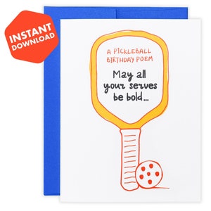 Druckbare lustige Pickleball Geburtstagskarte | Pickleball Gedicht & Cartoon | Humorvoller Gruß für Pickleball Liebhaber | Digitaler Download