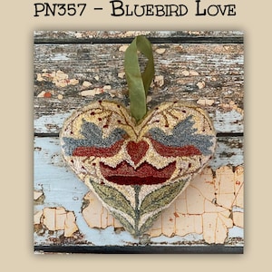 PN357 | Bluebird Love | Punchneedle | Teresa Kogut | Pattern | Needlwork | DIY | Crafts