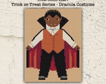 PDF | Cross Stitch Chart| EPattern | Needlework | DIY | Crafts | Trick or Treat Series Dracula Costume