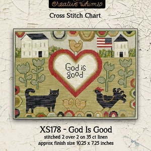 Cat | Chicken | Cross Stitch Chart | Needlework | DIY | Crafts | God is Good | XS178