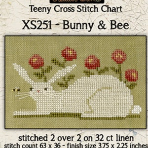 Spring | Primitive | Cross Stitch Chart | Needlework | DIY | Crafts | Bunny & Bee | teeny | XS251T