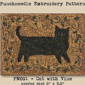 Punchneedle | Pattern | Needlwork | DIY | Crafts | Cat with Vine | PN091