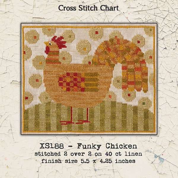 Chicken | Primitive | Cross Stitch Chart | Downloadable PDF | EPattern | Needlework | DIY | Crafts | Funky Chicken | XS188