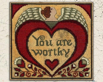 Cross Stitch Chart | Needlework | DIY | Crafts | Primitive | You Are Worthy | XS289