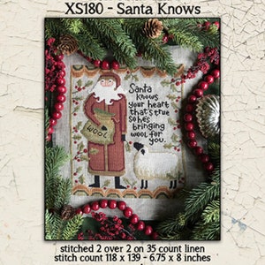 PDF | Santa | Sheep | Primitive | Cross Stitch Chart | Needlework | DIY | Crafts | Santa Knows | XS180