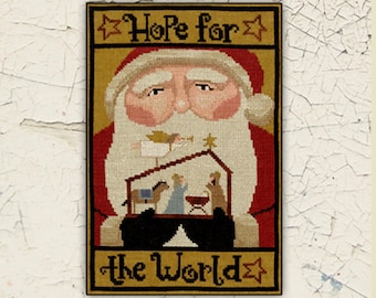 Santa | Nativity | Primitive | Cross Stitch Chart | Needlework | DIY | Crafts | Hope for the World | XS245