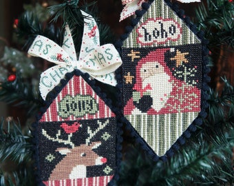 Christmas Ornament | Cross Stitch Chart | Needlework | DIY | Crafts | Santa & Reindeer | XS231
