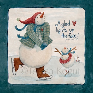 Wall art | Home Decor Print | Snowmen | 8x10 print | Teresa Kogut Art | A Glad Heart