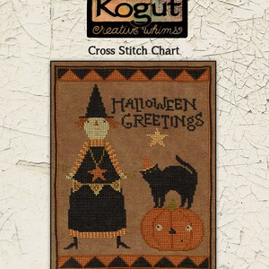 Halloween | Primitive | Cross Stitch Chart | Downloadable PDF | EPattern | Needlework | DIY | Crafts | Halloween Greetings | XS340