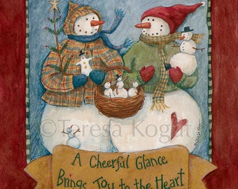 Home Decor Print | Snowmen | Christmas art | 8x10 print | Teresa Kogut Art | A Cheerful Glance