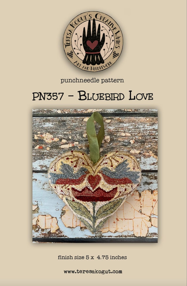 PN357 Bluebird Love Punchneedle Teresa Kogut Pattern Needlwork DIY Crafts image 1