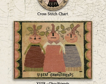 PDF | DOWNLOADABLE  | Halloween | Primitive | Cross Stitch Chart | Needlework | DIY | Crafts | Ghoulfriends | XS118