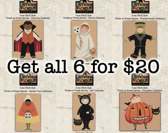 All 6 PDFs | Cross Stitch Chart| EPattern | Needlework | DIY | Crafts | Trick or Treat Series