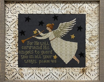 Angel | Primitive | Cross Stitch Chart | Needlework | DIY | Crafts | Psalm 91 | XS293