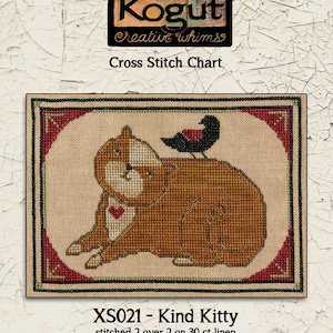 Cat | Primitive | Cross Stitch Chart | Downloadable PDF | EPattern | Needlework | DIY | Crafts | Kind Kitty | XS021