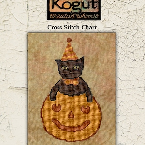 Halloween | Primitive | Cross Stitch Chart | Downloadable PDF | EPattern | Needlework | DIY | Crafts | Green Eyed Kitty | XS151