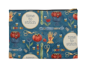 Stitchy Birds Hoops & Vines Blue Accessory Pochette