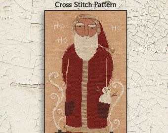 Santa | Primitive | Cross Stitch Chart | Downloadable PDF | EPattern | Needlework | DIY | Crafts | Ho Ho Ho | XS120