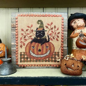 Halloween | Primitive | Cross Stitch Chart | Needlework | DIY | Crafts | Snarky Cat | XS252