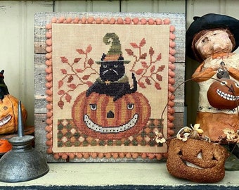 Halloween | Primitive | Cross Stitch Chart | Needlework | DIY | Crafts | Snarky Cat | XS252