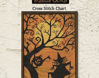 Halloween | Primitive | Cross Stitch Chart | Downloadable PDF | EPattern | Needlework | DIY | Crafts | Moondance | XS127