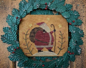Santa | Christmas | Primitive | Cross Stitch Chart | Downloadable PDF | EPattern | Needlework | DIY | Crafts | Santas Hike | XS055