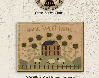 Cross Stitch Chart | Downloadable PDF | EPattern | Needlework | DIY | Crafts | Primitive | Sunflower House | XS086