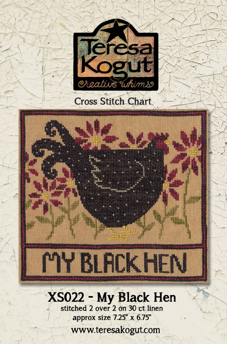 Chicken Primitive Cross Stitch Chart Downloadable PDF EPattern Needlework DIY Crafts My Black Hen XS022 image 1