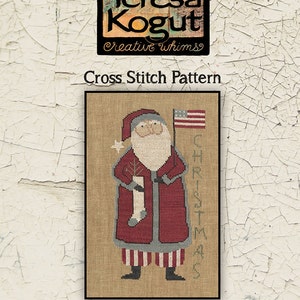 Santa | Primitive | Cross Stitch Chart | Needlework | DIY | Crafts | Santa's Flag | XS079