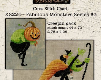 Halloween | Primitive | Cross Stitch Chart | Needlework | DIY | Crafts | Fabulous Monsters #3 | XS220