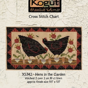 Chicken | Primitive | Cross Stitch Chart | Downloadable PDF | EPattern | Needlework | DIY | Crafts | Hens in the Garden | XS342