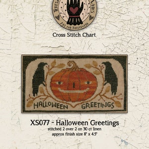 Halloween | Primitive | Cross Stitch Chart | Downloadable PDF | EPattern | Needlework | DIY | Crafts | Halloween Greetings | XS077