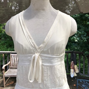 1990s Cacharel French size 36/US Small vintage cream pleated white silk wedding tea dress