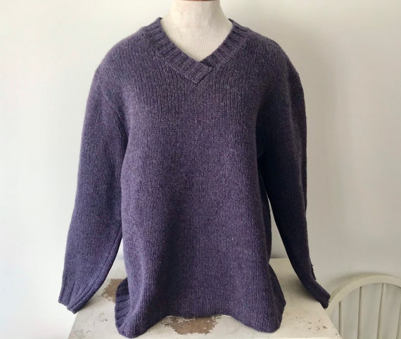 1990s J Crew v-neck oversize purple pullover wool… - image 2