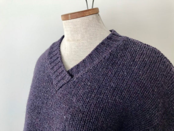 1990s J Crew v-neck oversize purple pullover wool… - image 1