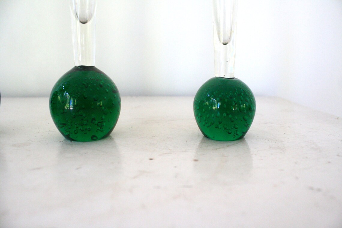 1950s Green Glass Globe Decanter and Green Glass Globe Vases Etsy