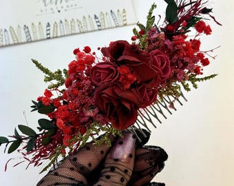 Red burgundy floral Hair comb Wedding flower comb Bridal flower crown Flower wreath Wedding headpiece Wedding flowers Bridesmaid crown