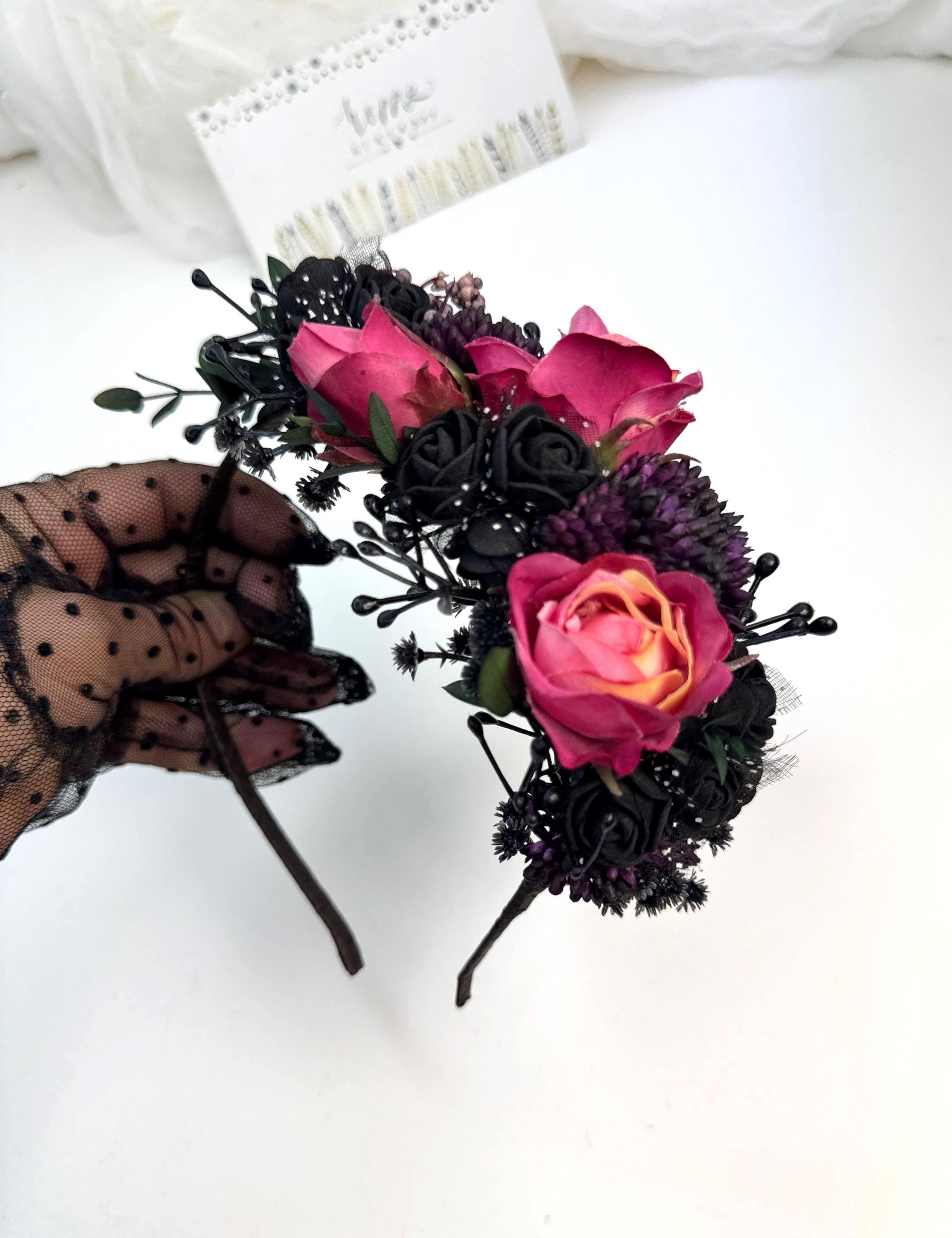 Bridal Flower Crown Floral Headband Women\'s Rose Wedding Hair Wreath Black Amazon.com: Ansuma Burgundy Rose Flower Crown Headband  main image 3