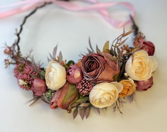 Oudroze blush roze bloemenkroon Bruiloftaccessoires BruidsbloemenkroonBloemenkrans Bruiloft hoofddeksel Haarkrans Bruidsmeisjeskroon