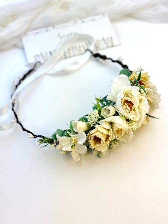 Gorgeous Wedding Elegant Cream Floral Headband MONA | Floral bridal headband main image 3