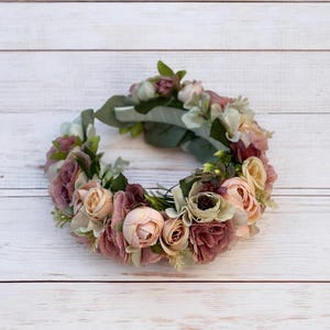 Pastel flower crown Floral hair wreath Rust floral wreath Bridal flower crownFlower wreath Wedding headpiece Hair wreath Bridesmaid crown