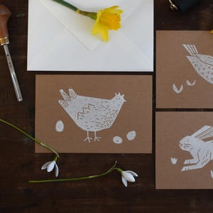 Linoldruck Grußkarten 3er Set "Ostern"