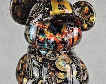 Angrybear X Bitcoin Pop Art Sculpture – a Unique Teddy Bear Gift