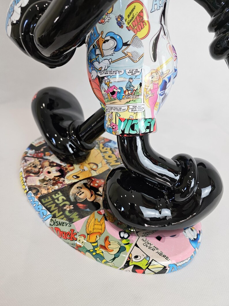 ArtBrutbyAnn - Mickey Mouse Pop Art Comic Collage Statue / Gloss Black Figurine Disney Street Art / Collectible Modern Decor limited edition image 10